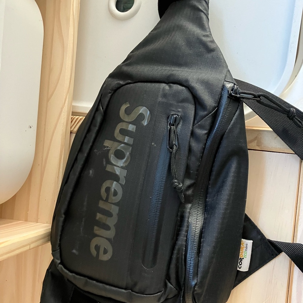 Supreme Black Logo Sling Bag